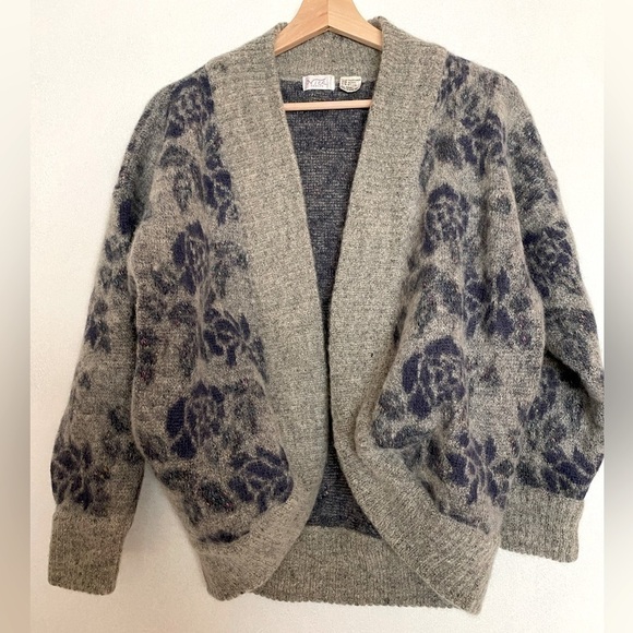 VINTAGE 80’s MOHAIR WOOL FLORAL CARDIGAN - Picture 1 of 10